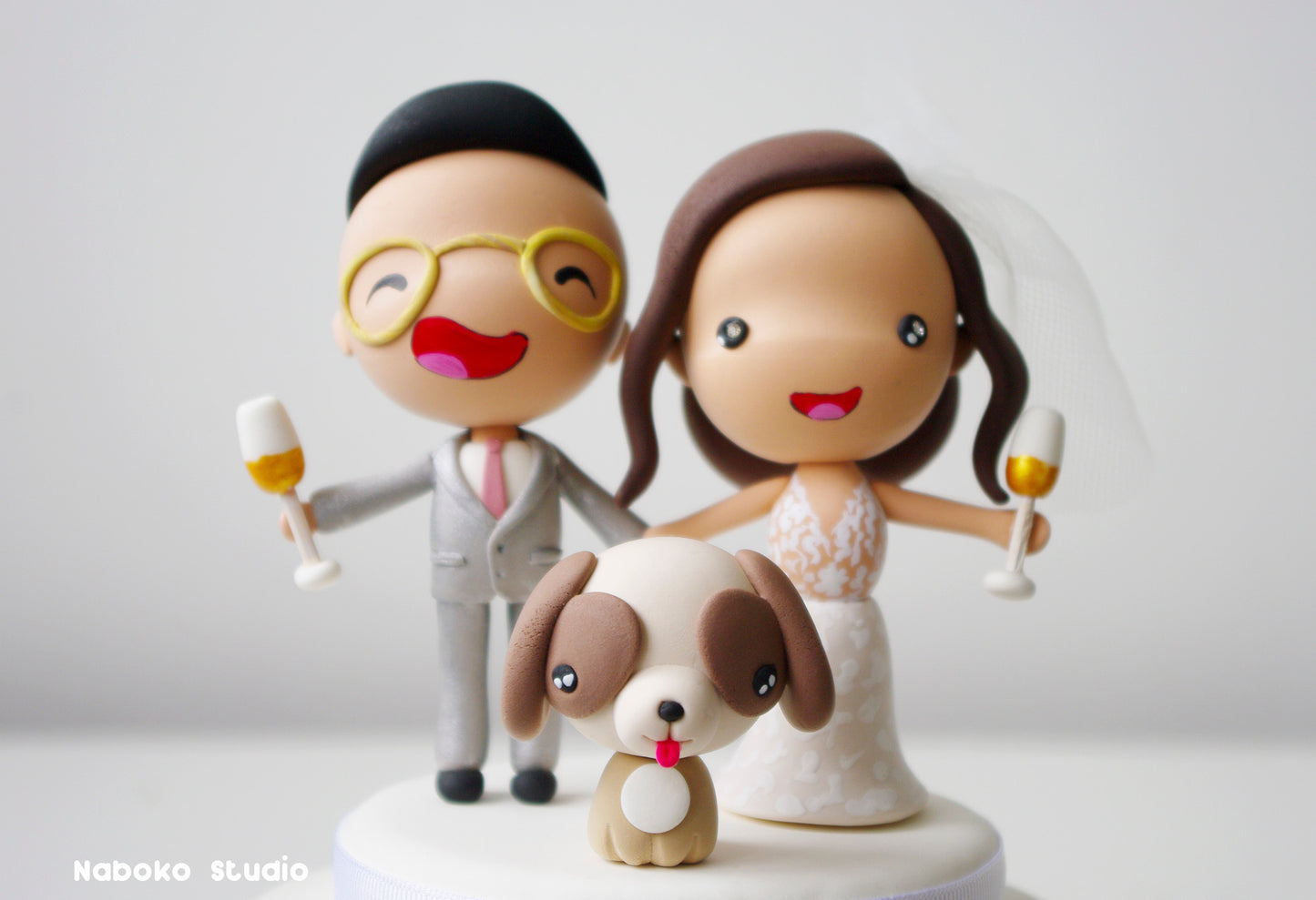 Custom Wedding Cake Topper with Dog | Bride and Groom with Dog