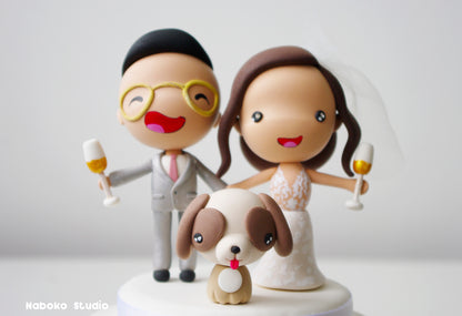 Custom Wedding Cake Topper with Dog | Bride and Groom with Dog