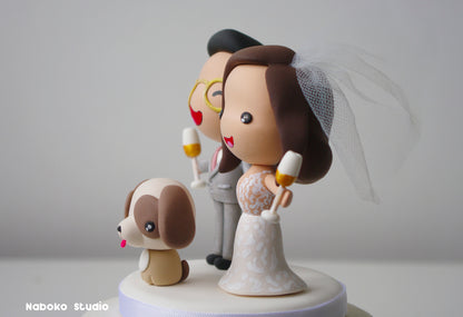 Custom Wedding Cake Topper with Dog | Bride and Groom with Dog