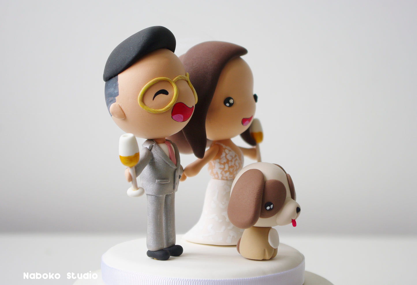 Custom Wedding Cake Topper with Dog | Bride and Groom with Dog