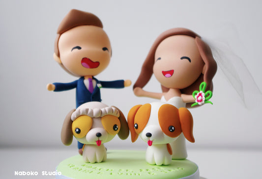 Custom Wedding Cake Topper with Dogs | Bride and Groom with Dogs