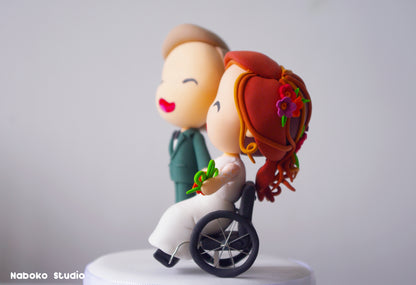 Custom Wedding Cake Topper | Groom and Wheelchair Bride Figurine