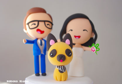 Custom Wedding Cake Topper with Dog | Bride and Groom with Dog