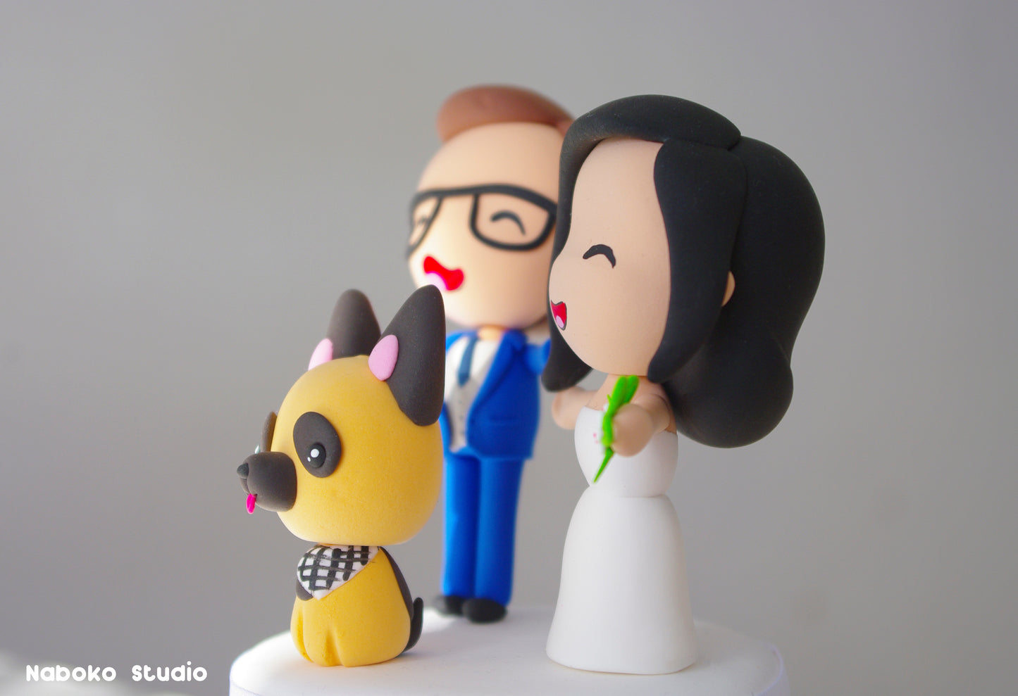 Custom Wedding Cake Topper with Dog | Bride and Groom with Dog