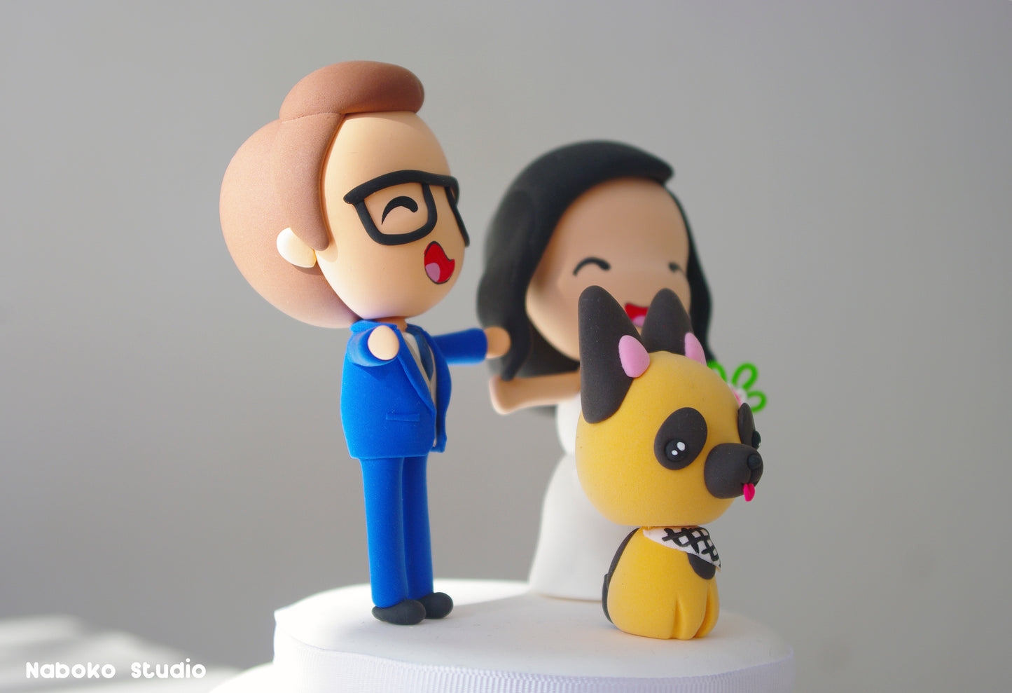 Custom Wedding Cake Topper with Dog | Bride and Groom with Dog