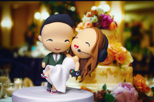 Funy Wedding Cake Topper Figurine | Bride and Groom in Dance Dip Pose