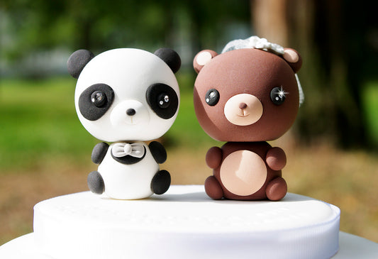 Panda and Bear Wedding Cake Topper Figurine | Animal Cake Topper