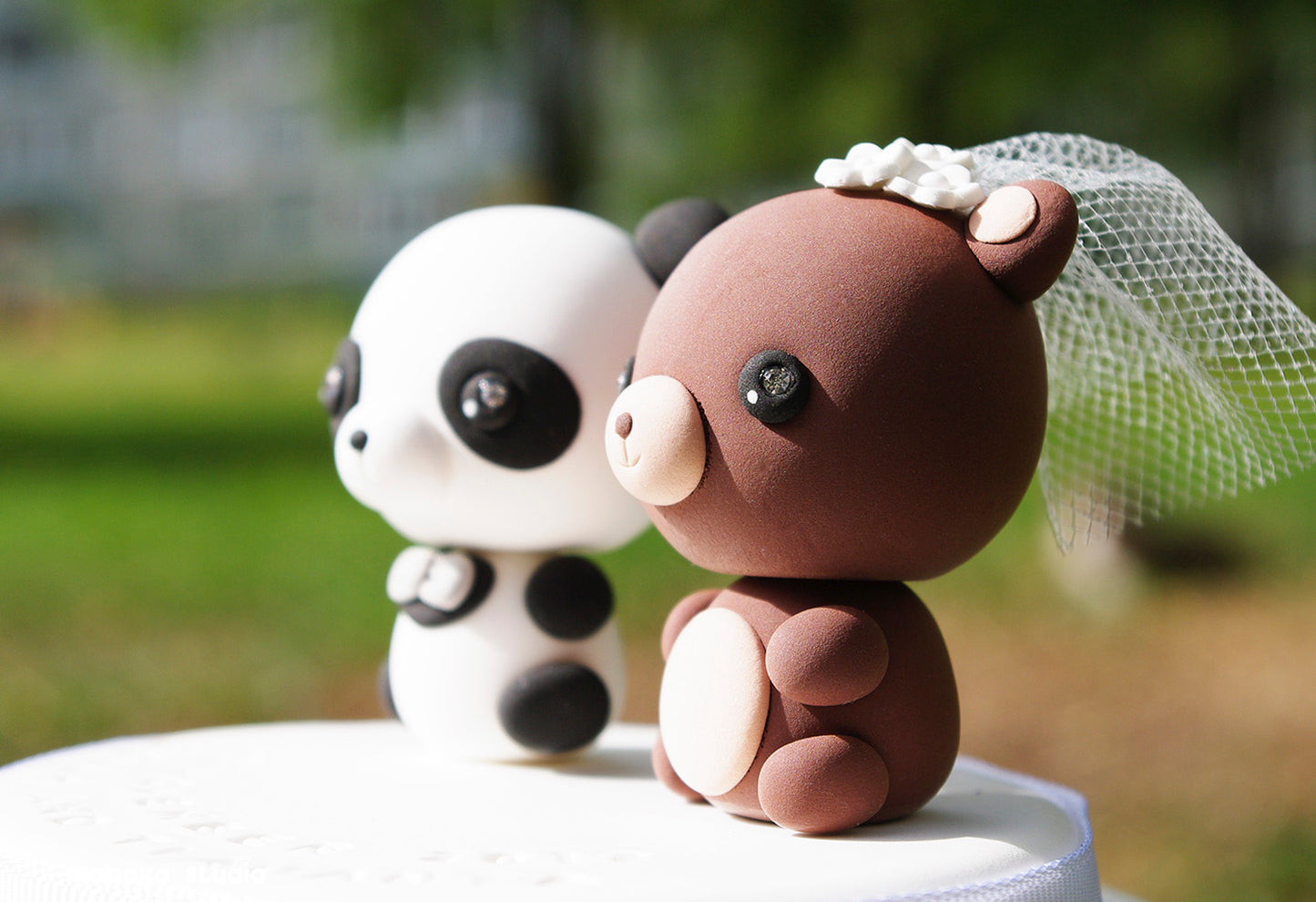 Panda and Bear Wedding Cake Topper Figurine | Animal Cake Topper