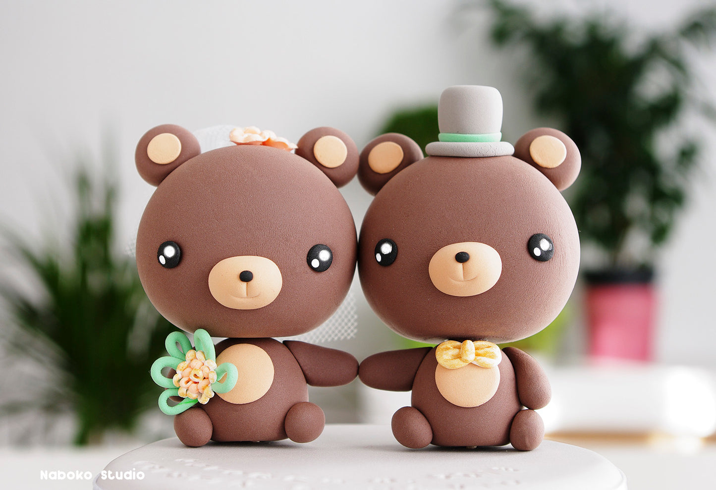 Bear Wedding Cake Topper | Just Married Couple Figurine