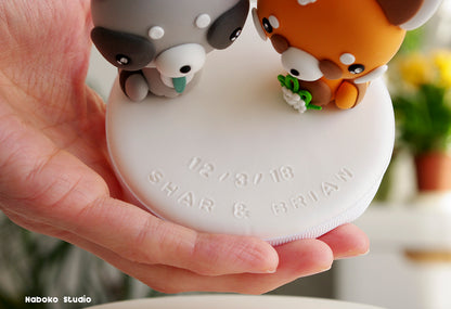 Raccoon and Red Panda Wedding Cake Topper | Just Married Couple Figurine