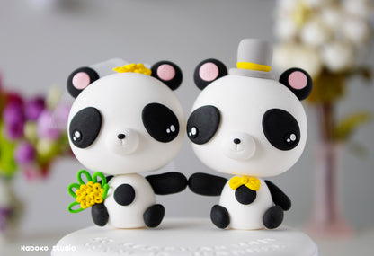 Panda Wedding Cake Topper | Kawaii Bride and Groom Figurine