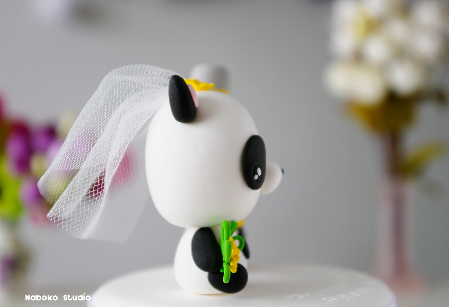 Panda Wedding Cake Topper | Kawaii Bride and Groom Figurine