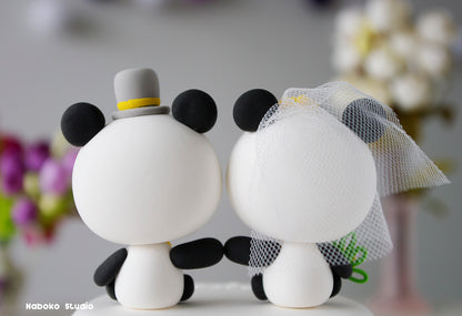 Panda Wedding Cake Topper | Kawaii Bride and Groom Figurine