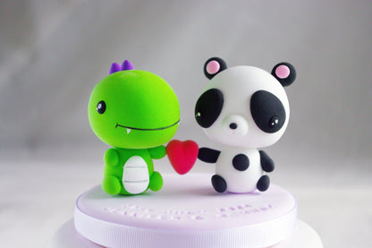 Dinosaur and Panda Wedding Cake Topper