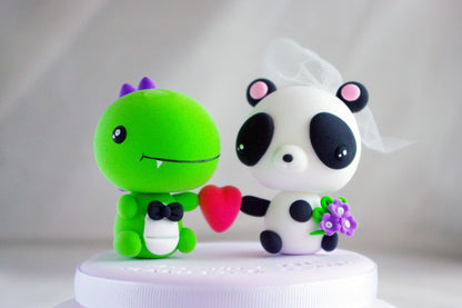 Dinosaur and Panda Wedding Cake Topper