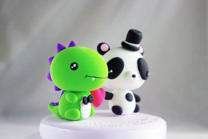 Dinosaur and Panda Wedding Cake Topper