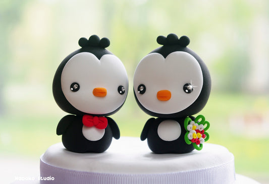 Penguin Wedding Cake Topper | Just Married Couple Figurine